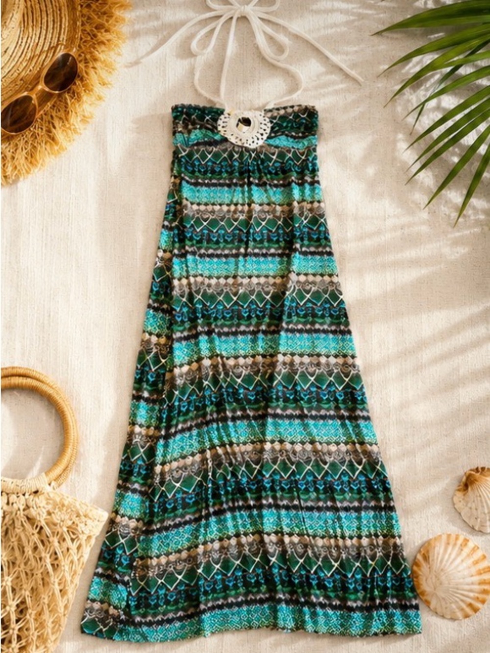 O'Neill Teal & Black Patterned Halter Maxi Dress